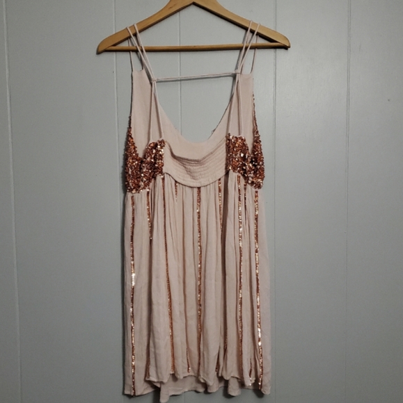 Free People Glitter Girl Sequin Rose Gold Embellished Mini Dress - Picture 15 of 16